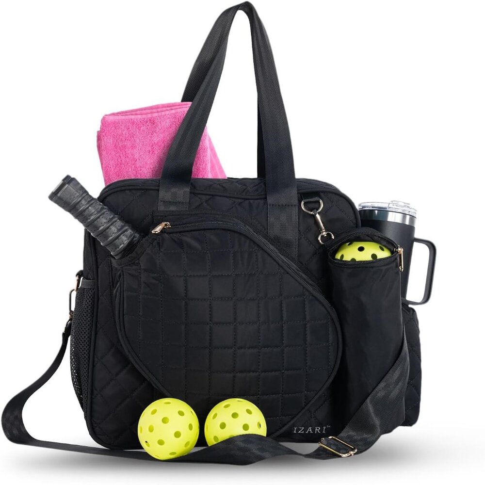 Luxury Black Pickleball Bag w/ Shoe Compartment & Insulated Pocket